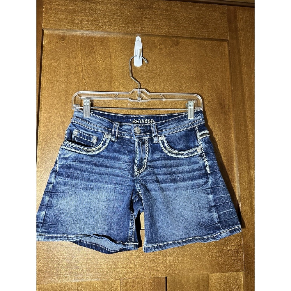 Miss Me Mid-Rise Denim Shorts Dark Wash Embroidered‎ Sequin Size 25